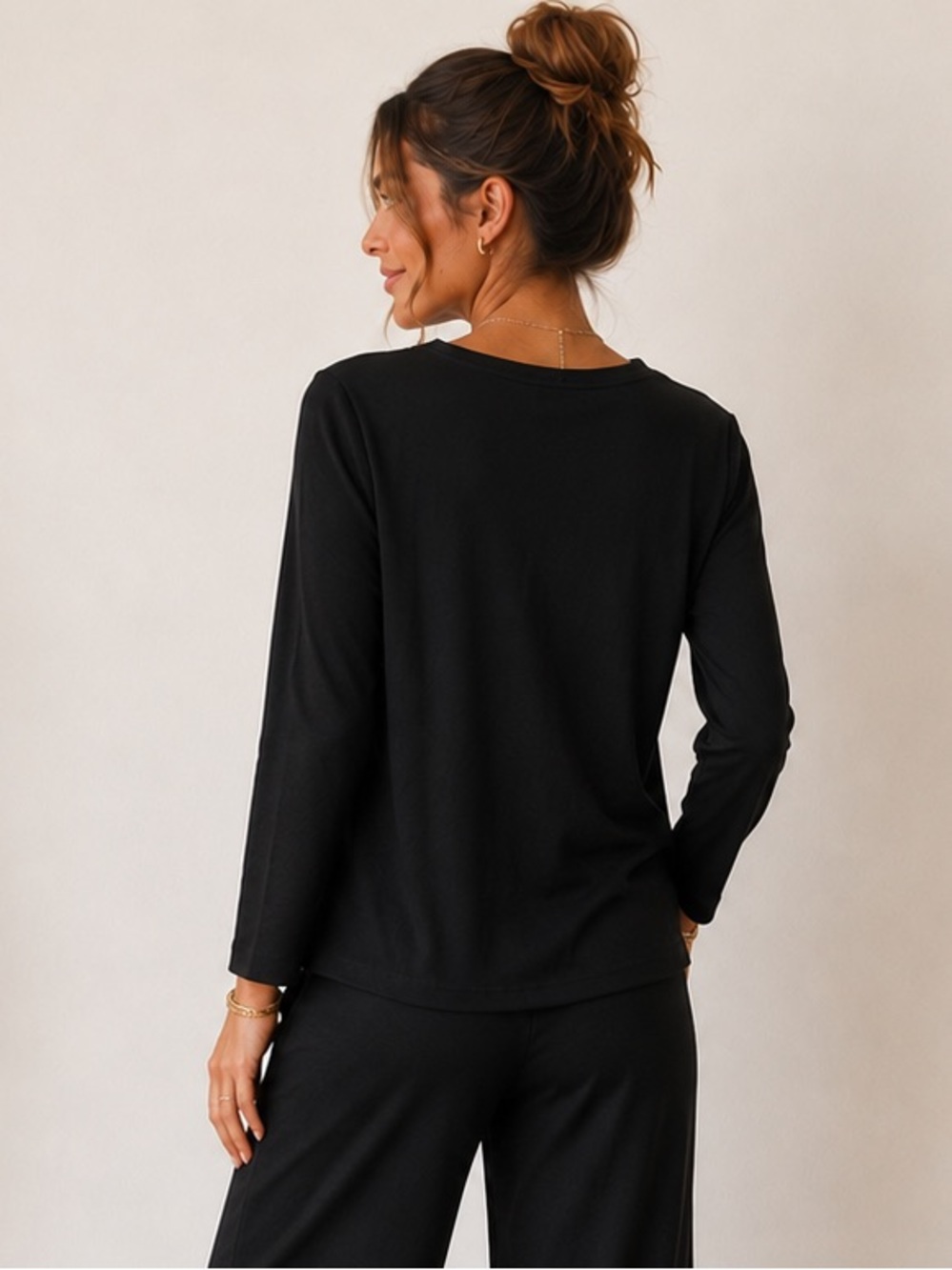 INC International Concepts Black Embroidered V-Neck Long Sleeve Top || Sz Large - Picture 2 of 9